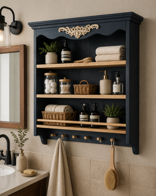 Farmhouse Wall Shelf | Rustic Wooden Kitchen & Bathroom Shelf | Handmade Solid Ash Wood Wall Organizer | Cottagecore Decor