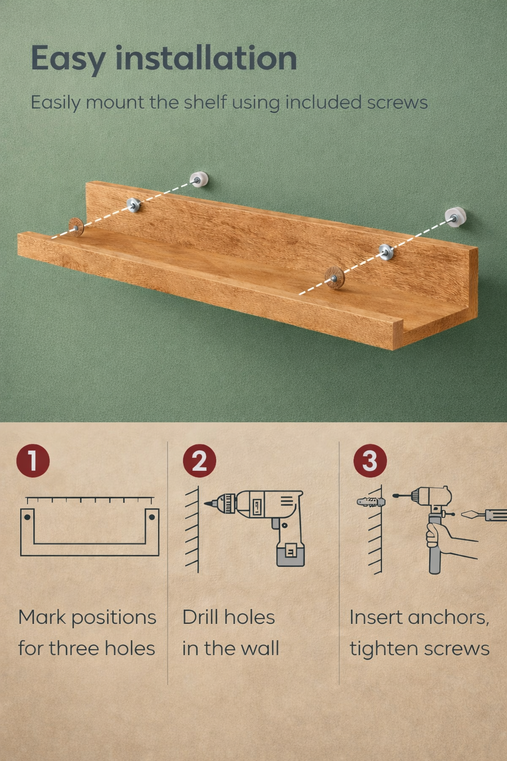 Oak Picture Ledge Shelf | Handmade Solid Oak Wall Shelf