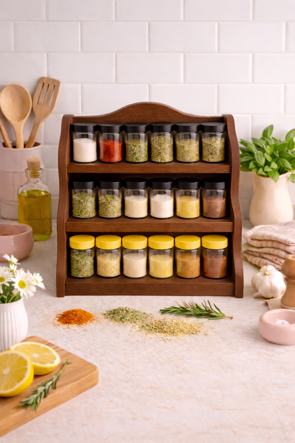 Wooden Spice Rack 40 cm – Solid Ash Wood Kitchen Organizer