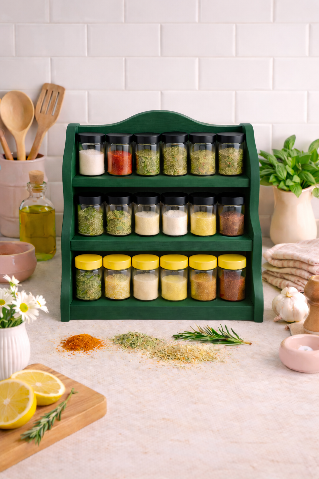 Wooden Spice Rack 60 cm – Solid Ash Wood Kitchen Organizer