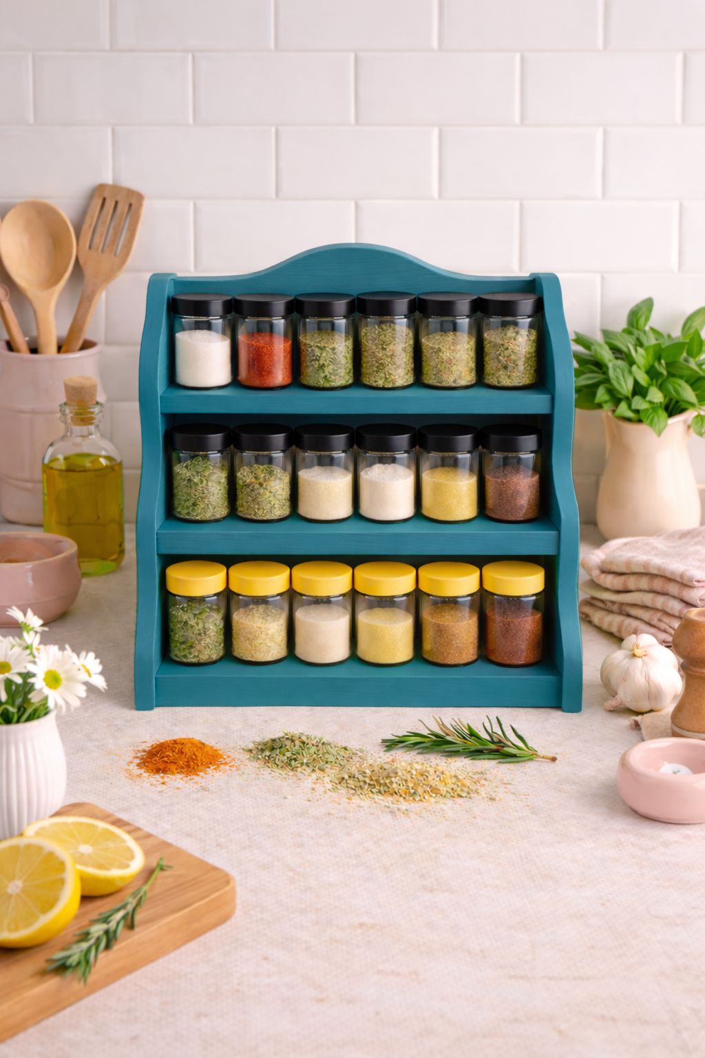 Wooden Spice Rack 60 cm – Solid Ash Wood Kitchen Organizer